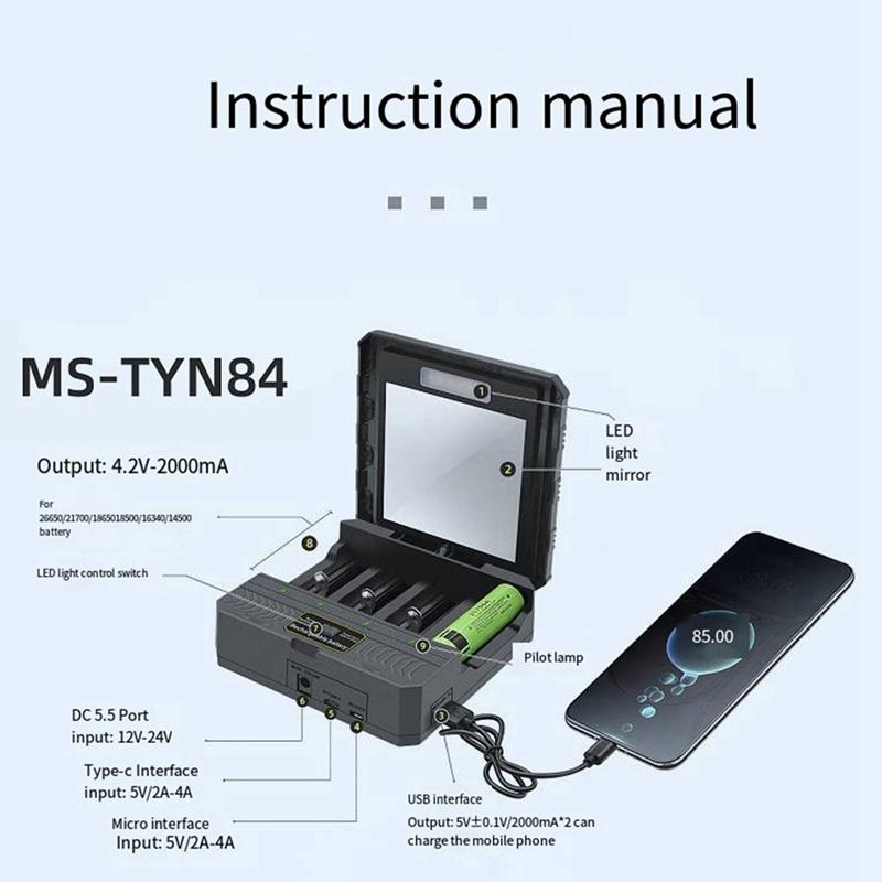 A25F-18650 Charger Solar Lithium Battery Smart Charger Type-C Four-Slot Multi-Function Outdoor Charger