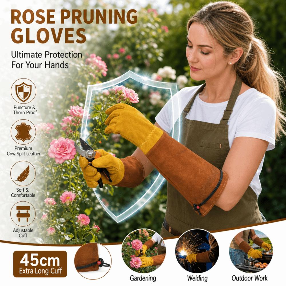 Breathable Long Gardening Gloves Cowhide Welding Work Gloves Rose Pruning Leather Gloves Men Women