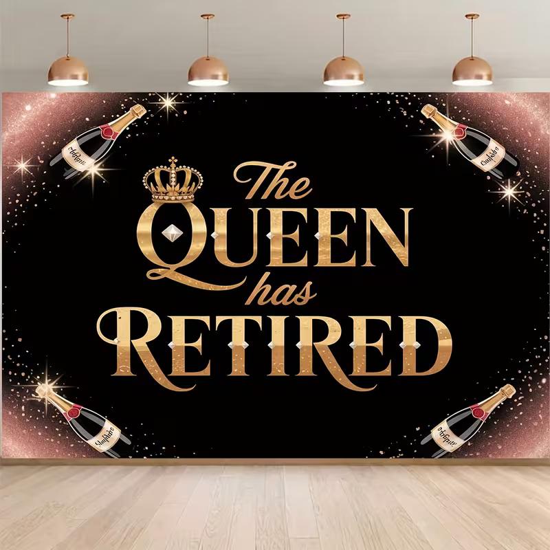 2D Black Gold Queen Retirement Backdrop The Queen Has Retired Photo Booth Background 47.2x31.5inch/120*80cm