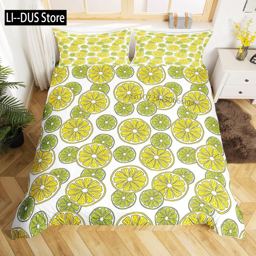 Nature Bedspread Lemon Tree Branches Gardening Design Decorative Quilted 3 Piece Coverlet Set with 2 Pillow Shams Full Size