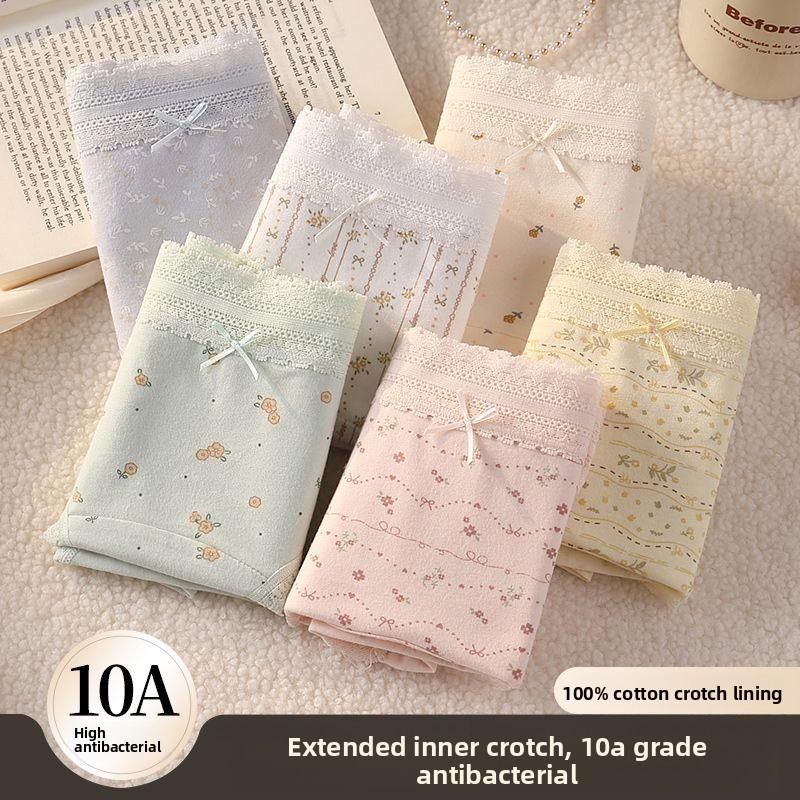 Girl Spring and Autumn Sweet Lace Edge High Play 10A Antibacterial Crotch Waist Triangle Briefs