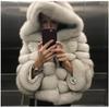 Europe and The United States Hot Sale Fur Coat with Hood Splicing Coat Imitation Fox Fur Fur Faux Fur