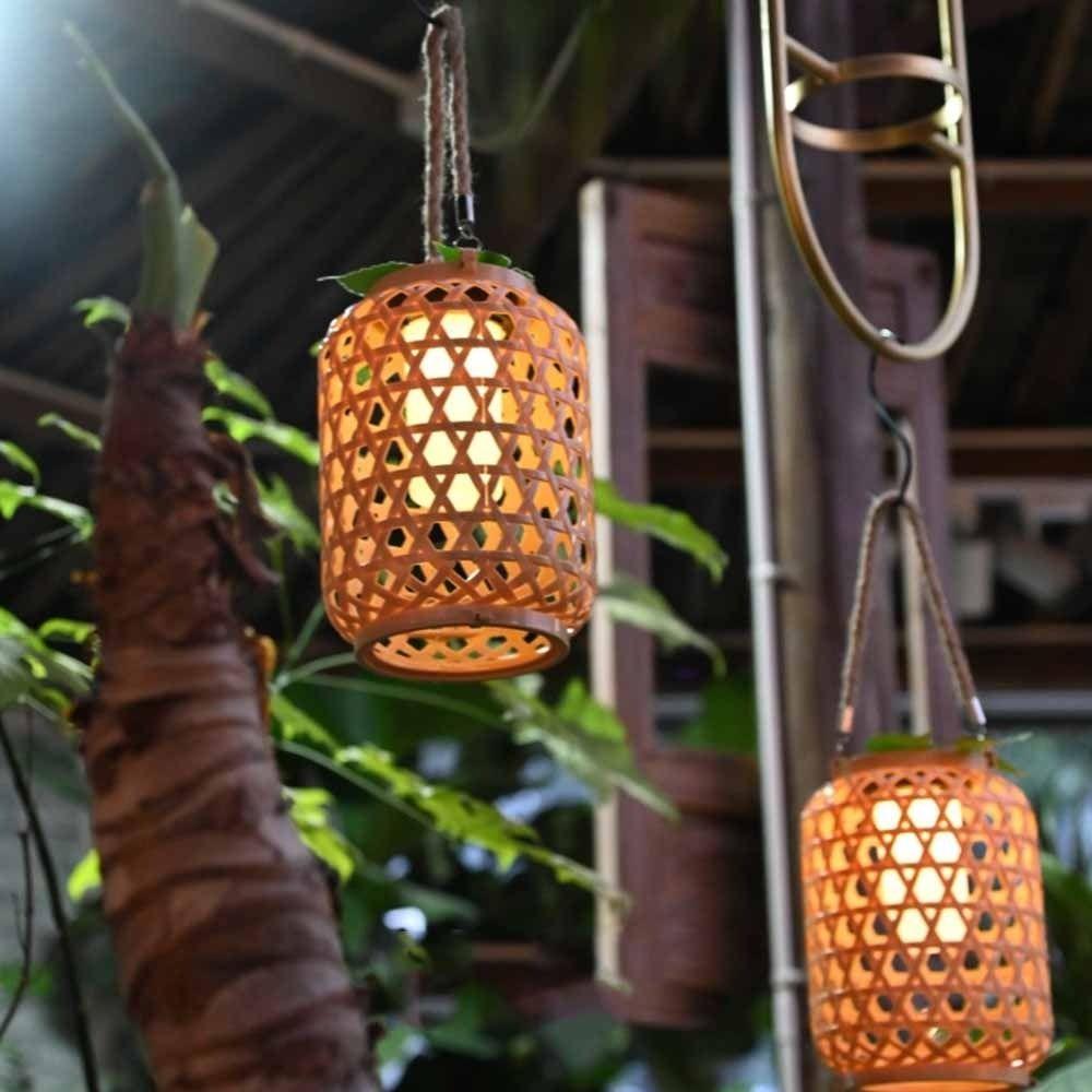 Atmosphere Imitation Bamboo Woven Lanterns Hanging Woven Wind Lamps Woven Solar Lanterns  Balcony
