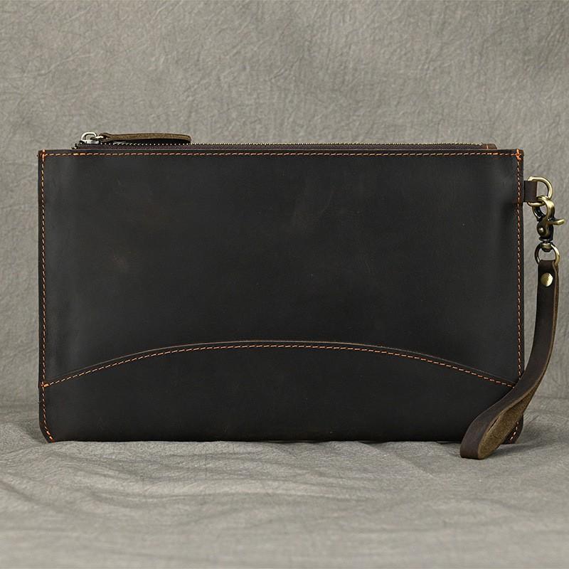 

New Crazy Horse Leather Handbag With Large Capacity Genuine Retro Grip Top Layer Business Long Wallet