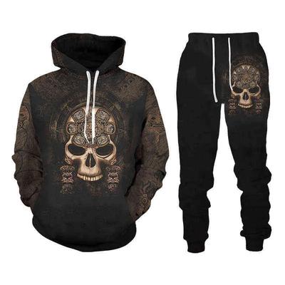 Neues Herren Sweatshirt Hoodie Set Kapuzenpullover Grafik Totenkopf 2-teilig Druck Freizeit Sportshirt Hoodie 3D Druck Totenkopf Herren Kleidung