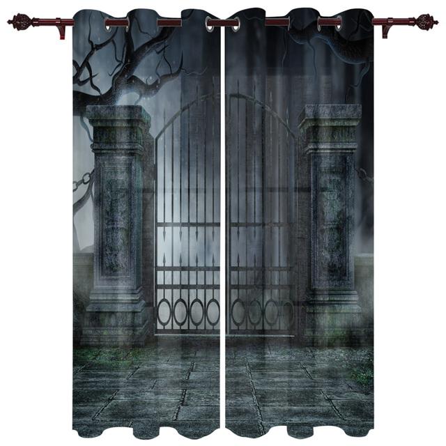 Halloween Architecture Horror Noční okenní závěsy do obývacího pokoje Ložnice Kuchyň Ošetření oken Vánoční závěsy