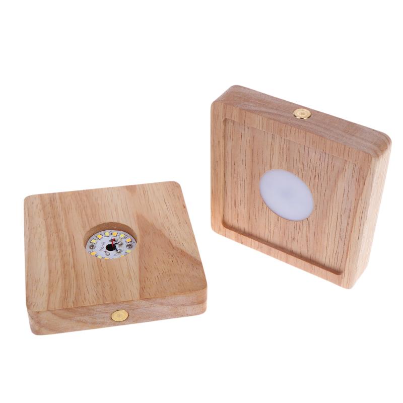 LED Night Light Wooden Square Lamp Holder Rechargeable Soft Glow Table Lamp for Baby Room Ambience