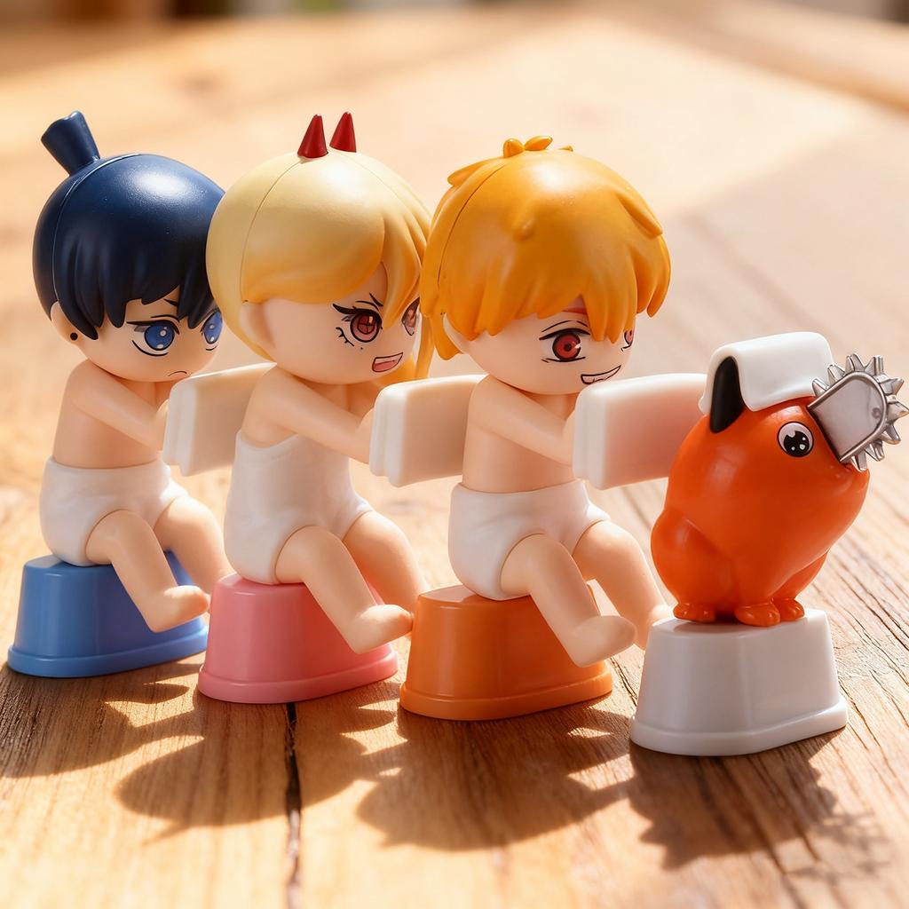 Hot Anime Chainsaw Man Figurines Anime Q Verision Cartoons Bath Bathroom Action Figure Toys And Decorative Items