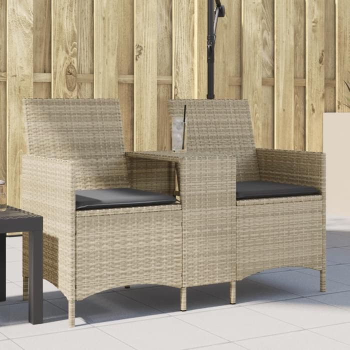 VidaXL 2-seater Garden Sofa with Table and Cushions Wicker, Outdoor Sofa, Garden Furniture, Furniture of 4003889