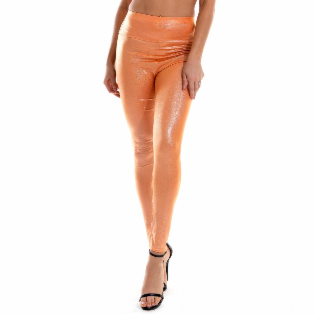 Damen Leggings mit Metallic-Effekt, sexy, hohe Taille, elastische Skinny-Hose, Disco-Hose