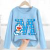 Doraemon Long Sleeve for Women Cartoon A-Z Letter Clothing Caftan Anime Clothes Blue Round Collar Blouse Gift