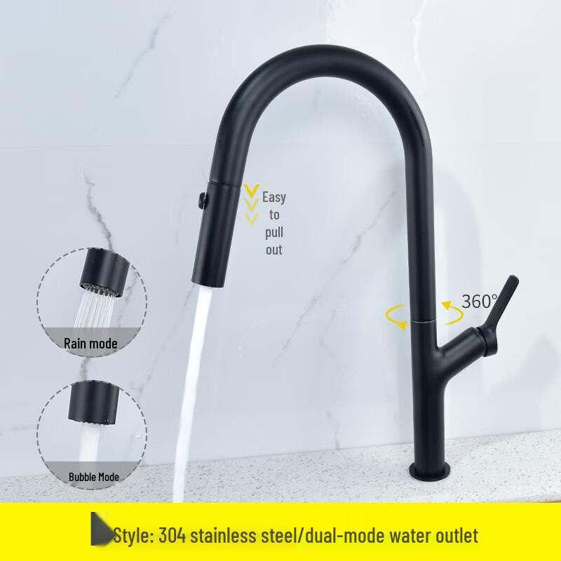 TLXT Black Pull-Out Kitchen Faucet