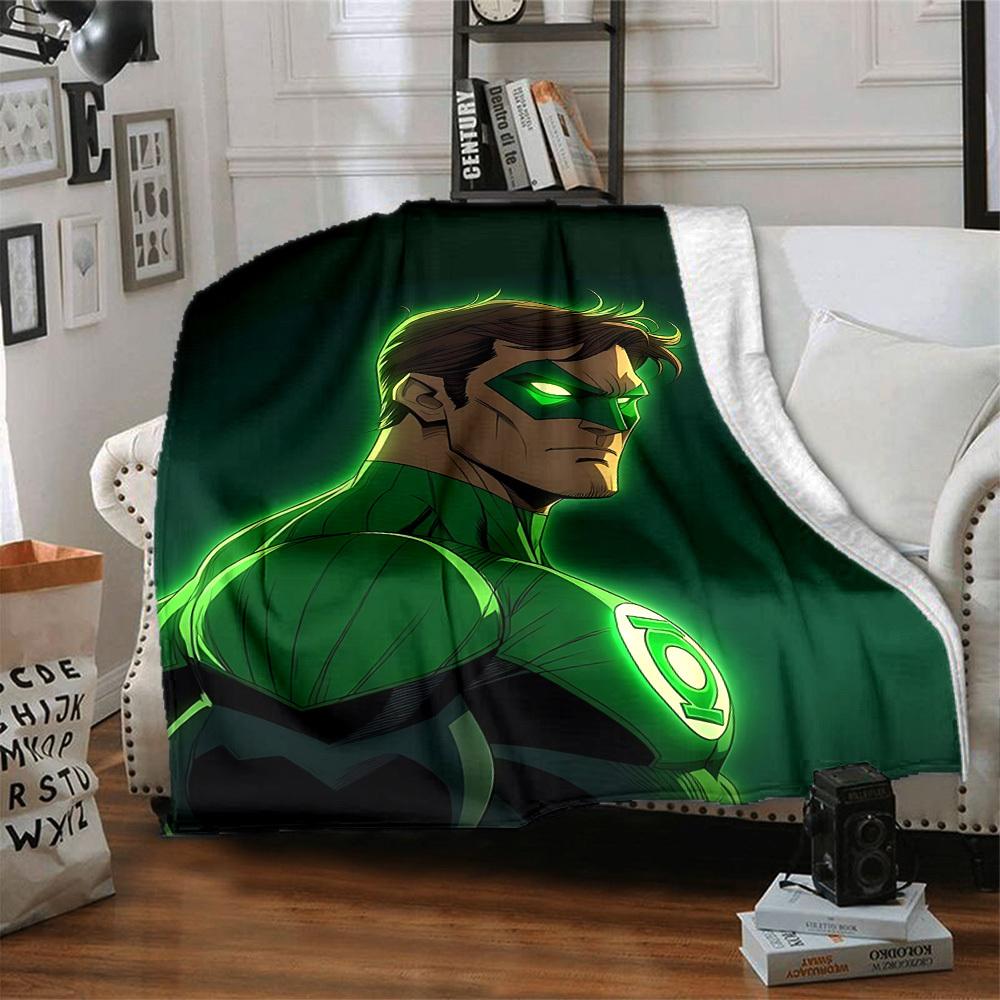 1pc Green Lantern Blanket Lightweight Flannel Throw For Sofa, Bed, Travel, Livingroom, Office, Couch, Chair, And Bed