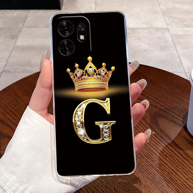 Fashion Initial Letter Crown Couple Case For Honor Play 60A 5G / Honor X6d 5G Transparent TPU Silicone Shockproof Soft Casing