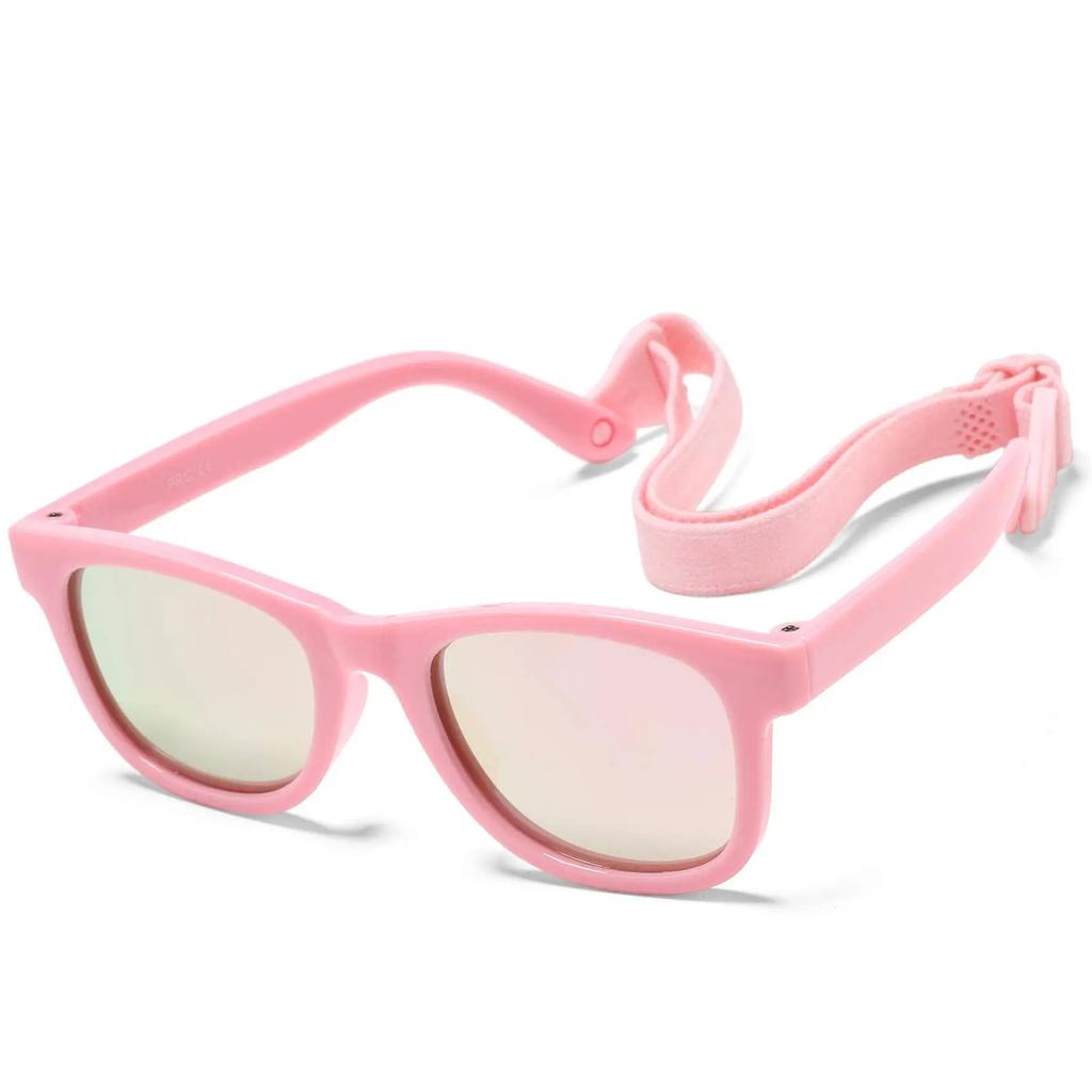 0-24 Months Newborn Baby Bendable Flexible Polarized Sunglasses with Strap Infant Boy Girls Square Silicone Frame Mirrored UV400