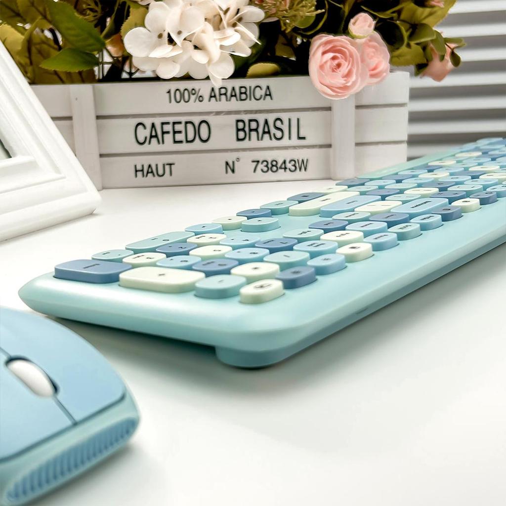 Mofii Drahtlose Maus und Tastatur Set Runde Tastenkappen Farbe Tastatur Frauen Büro Drahtlose Tastatur Volle Größe Schreibmaschinentastatur
