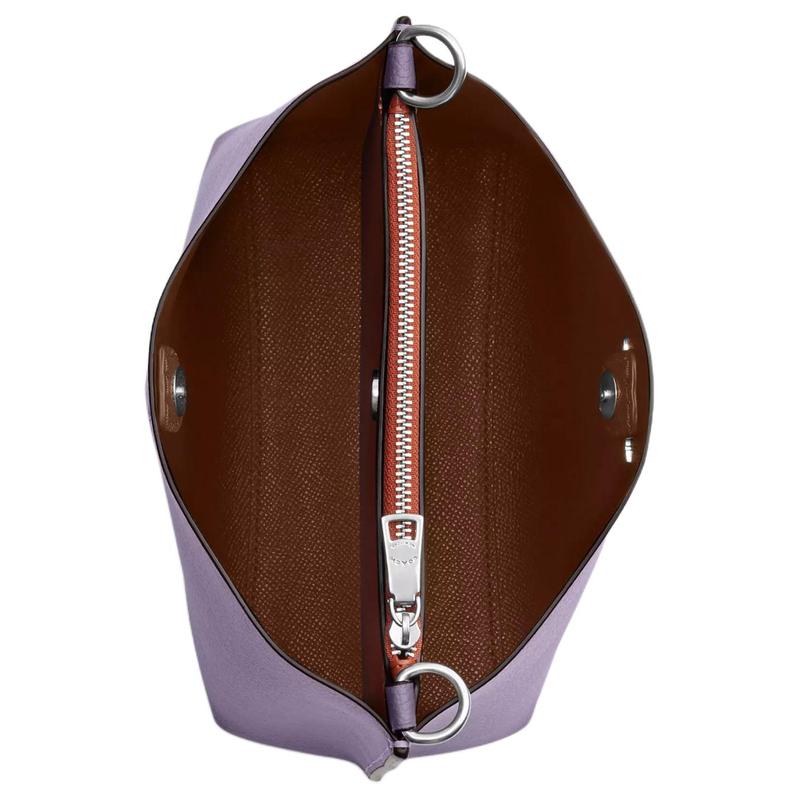 Coach Mollie 22 Gold Logo Hardware Buckle Double-sided Leather Bucket Bag Hand Shoulder Crossbody Bag Small Size Women's Silver with Light Purple