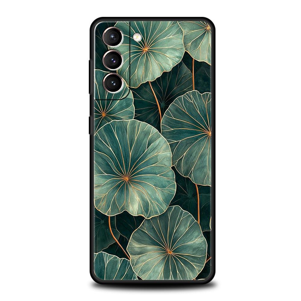Leaves Monstera Green Phone Case For Samsung Galaxy S26 Ultra S25 Plus S24 FE S23 S22 5G S21 S20 Cover Black Soft