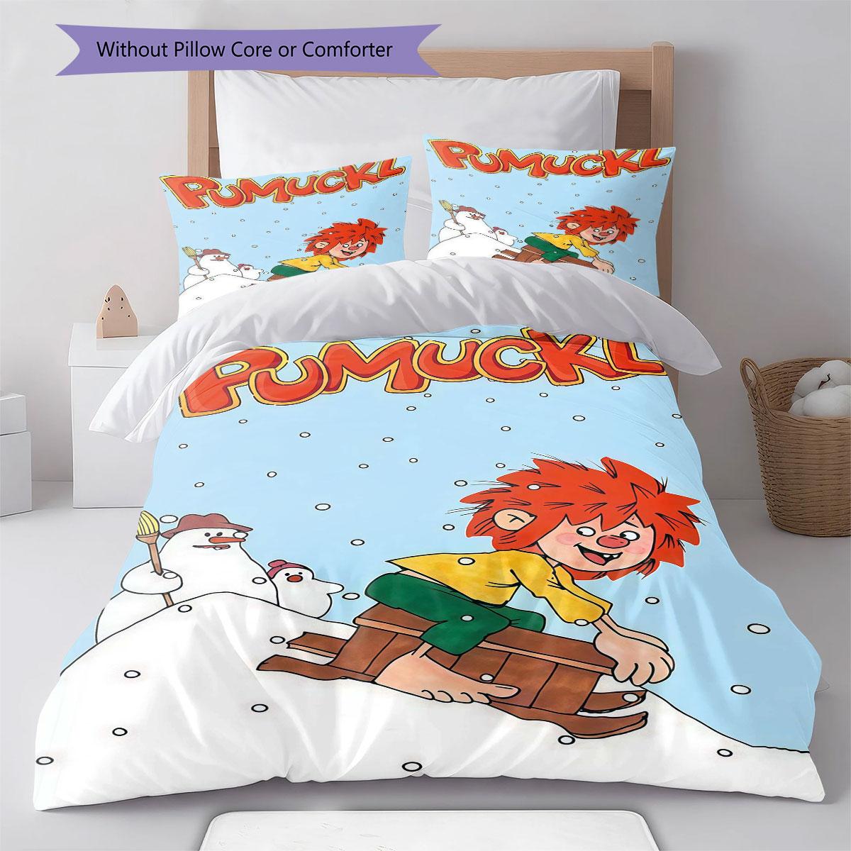 Pumuckl Bettwäsche Bettdecke Set Bettbezug Kissenbezug Heimdekoration Geburtstagsgeschenk (1 Bettbezug + 2 Kissenbezüge, ohne Füllung) 135x200cm