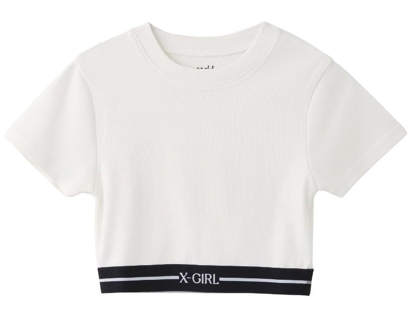 Casual Logo and Stripe Cropped White X-girl S/S Top, Women's,