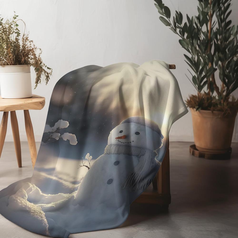 Tuniu Зимнее одеяло-плед из флиса со снеговиками, уютный плед для дивана и кровати для детей и взрослых 75x90cm