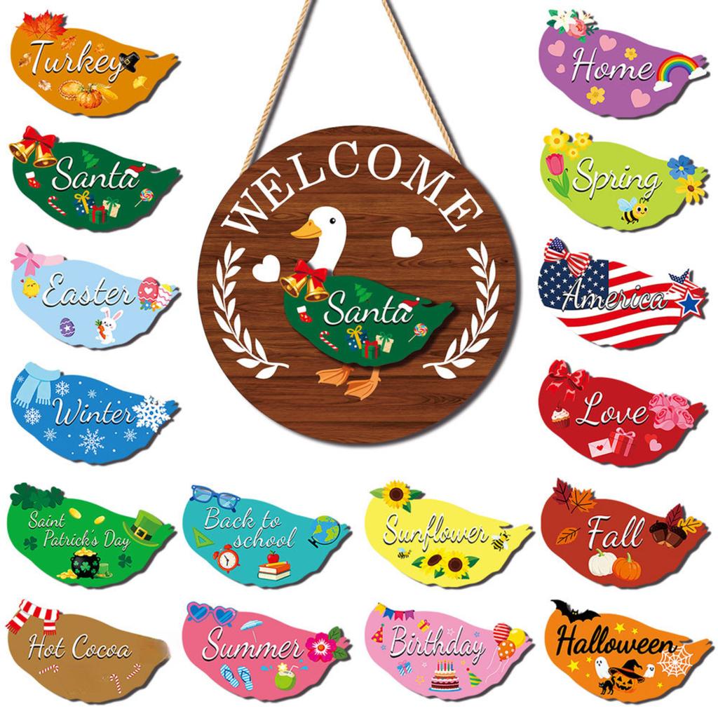 Interchangeable Wooden Ornaments, Holiday And Seasonal Decorations, With Magnetic Parts, Replaceable Welcome Signs, Suitable For The Home.