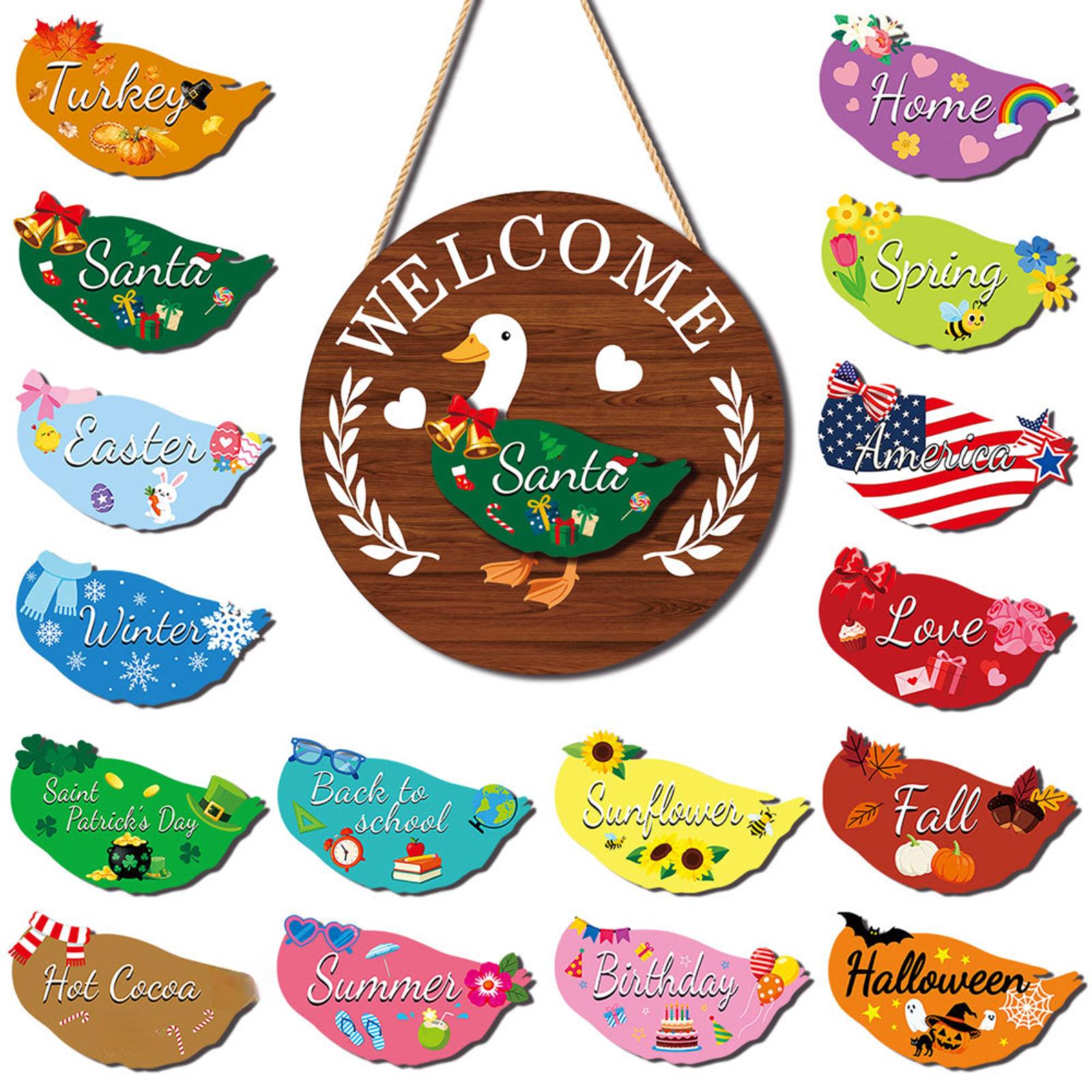 

Interchangeable Wooden Ornaments, Holiday And Seasonal Decorations, With Magnetic Parts, Replaceable Welcome Signs, Suitable For The Home. One Size