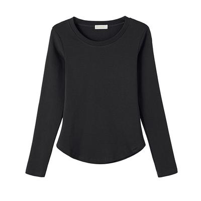 Pure Cotton Round Neck Long-sleeved T-shirt for Women In Autumn New Style Curved Top Slim Shoulder Base Shirt