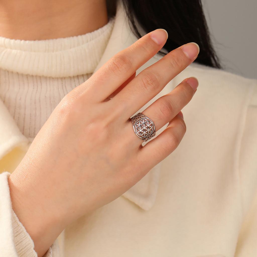 Flower of Life Rings Stainless Steel Sacred Geometry Women Finger Ring Amulet Vintage Jewelry Gift