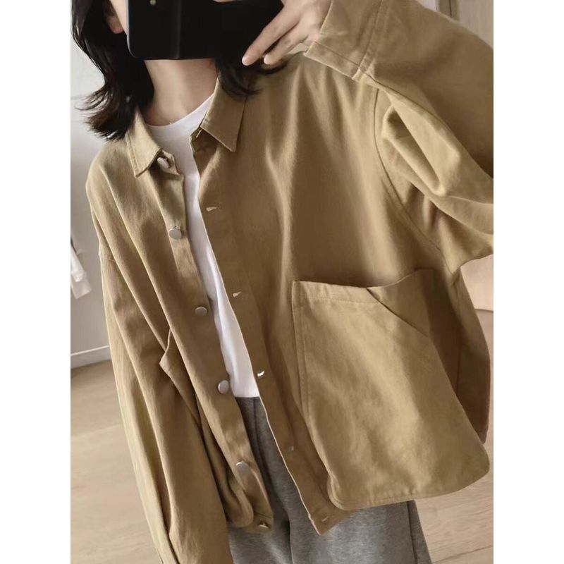 Stylish Niche Style All Cotton Loose Slim Looking Long Sleeve Tooling