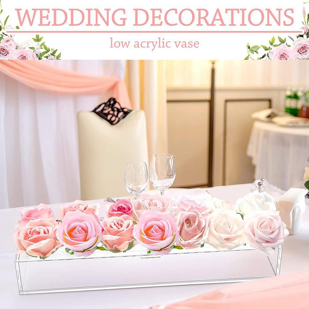 Prostokągła kompozycja kwiatowa na stół jadalny Długi prostokątny wazon Akrylowy nowoczesny wazon Niskie wazony na kompozycje kwiatowe do dekoracji domu Wesela