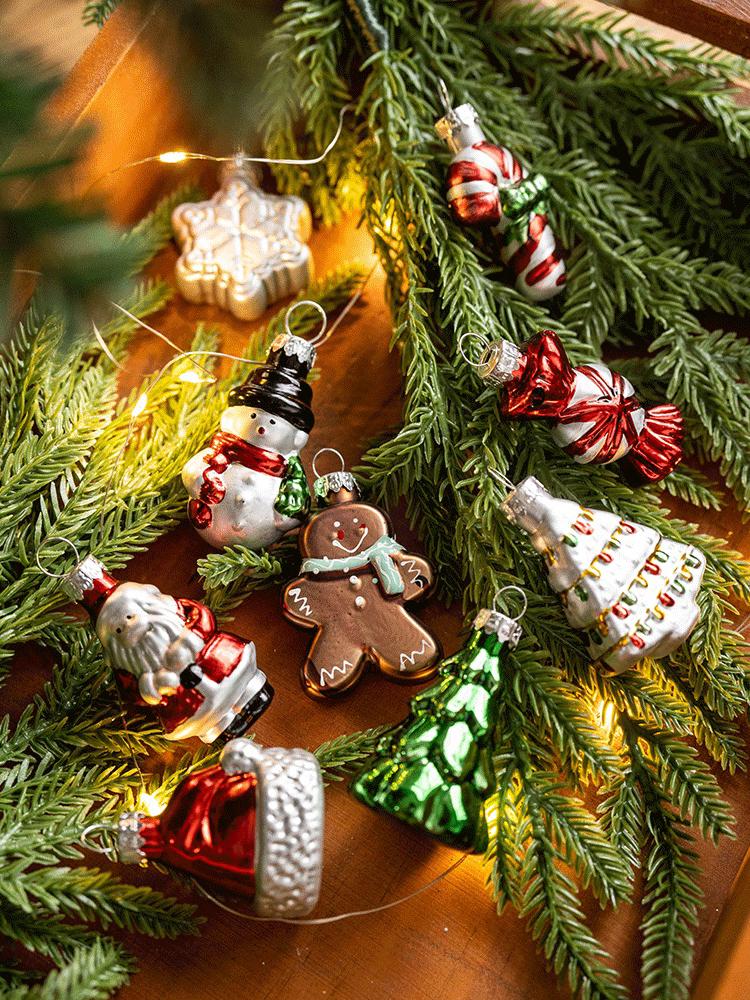 Set of 9 Mini Glass Christmas Tree Ornaments Set Hanging Decorations for Tree & Winter Festival Decor New Year