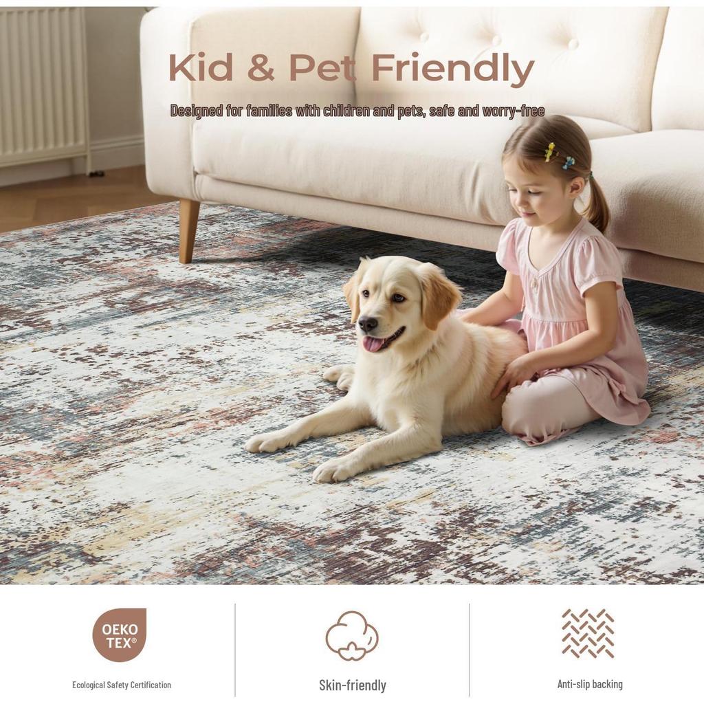 Vintage Retro Washable Living Room Carpet - Soundproof, Easy Care, Large Area Floor Mat for Coffee Table or Bedroom