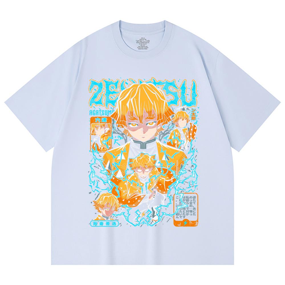 230 Gsm 100% Cotton Demon Slayer V100 Zenitsu Print Unisex Heavy Cotton T Shirt