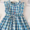 Girls' Princess Dress Plaid Vest Dress, Children's Flying Sleeve Dress, Summer Casual Girls' Dress
