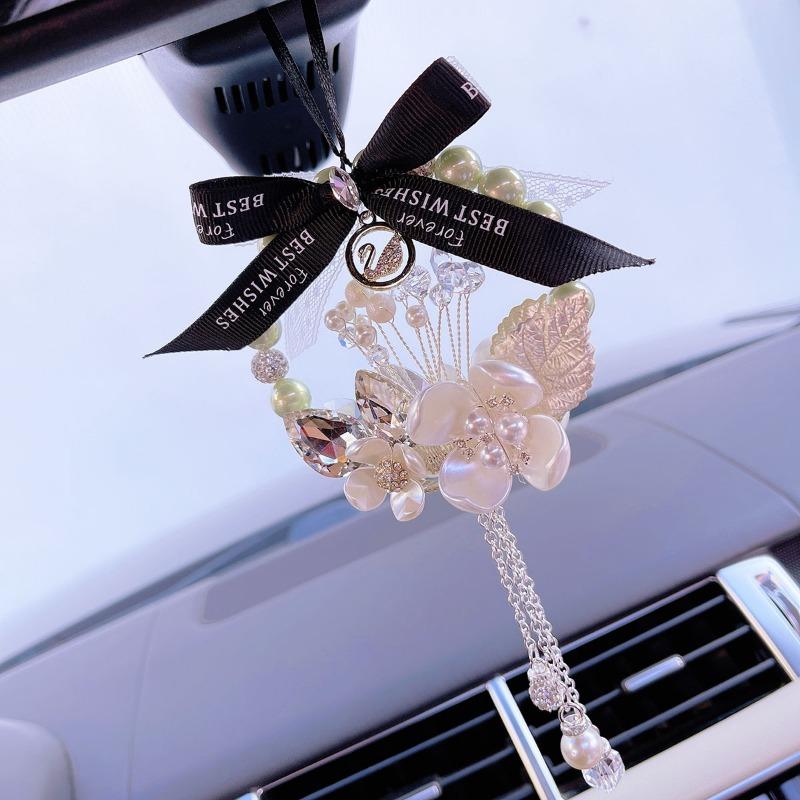 Four Leaf Clover Pearl Car Pendant Interior Rearview Mirror Hanging Decoration For Women