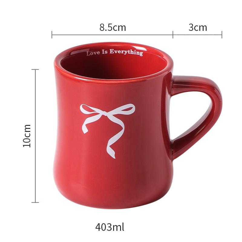 

Bow Ceramic Cup Korean Style New Household 403ml Handle High Aesthetic Office Coffee Mugs Large Capacity Simple Couple Water Cup 401-500ml червоний