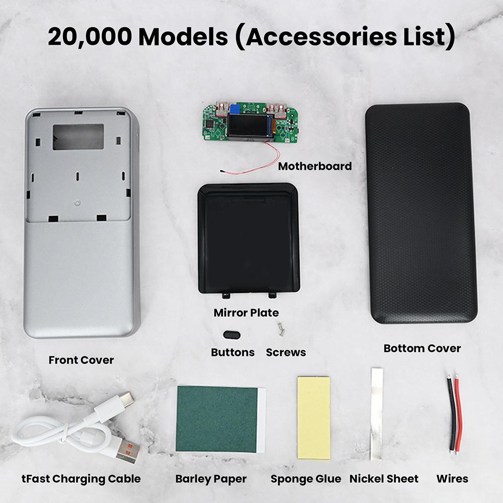 Portable Power Bank DIY Kit 22.5W Bidirectional Fast Charging Power Bank Mainboard TFT Color Display Battery Case Battery Shell