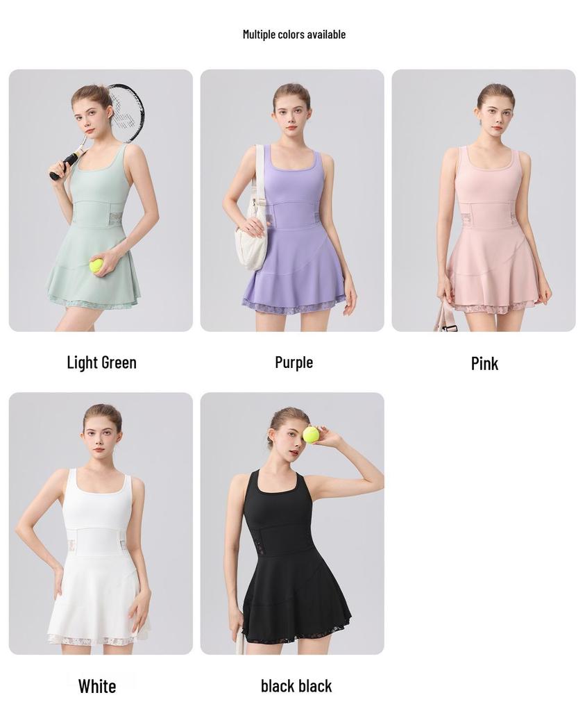 High-Waist Lace Tennis Dress with Chest Pads & Tummy Control