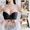 Strapless Push Up Bra for Women Seamless Brasssiere Sexy Lace-Up Bra Small Chest Gathered Bras Wireless Ladies Lingerie