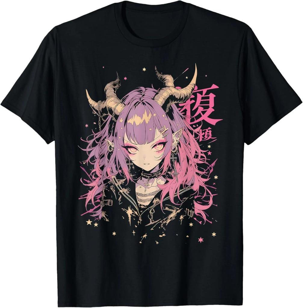 Goth Grunge Demon Anime Girl Waifu Horror Alt Aesthetic T-Shirt