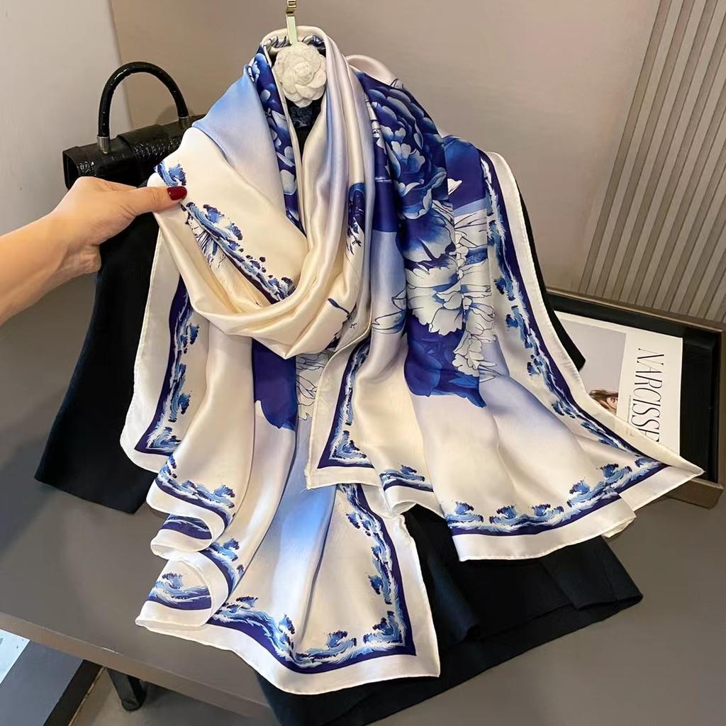 Fashion Print Large Shawl Wraps Silk Scarf Women Luxury  Satin Headband Hijab Bandana Turban Foulard Summer Beach