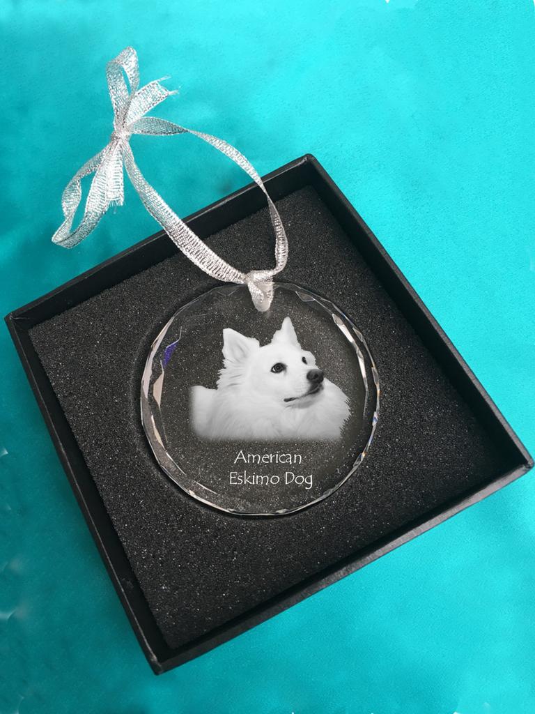 American Eskimo Dog, American Spitz - Crystal Bauble with a Photo, Dog Photo In Crystal, Personalized Christmas Tree Ornament by Art-Dog Brand