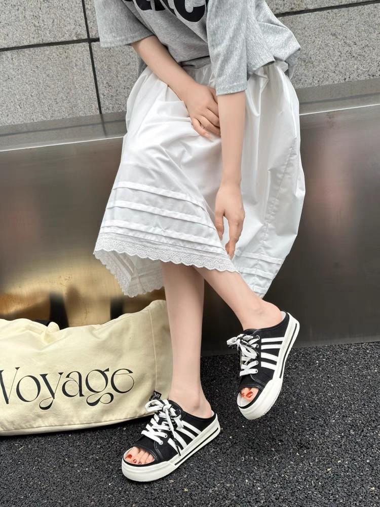 Summer New Fishing Net Bag Head Half Slippers Women's Summer Wear Thick-soled Woven Slippers Hollow Women's Shoes