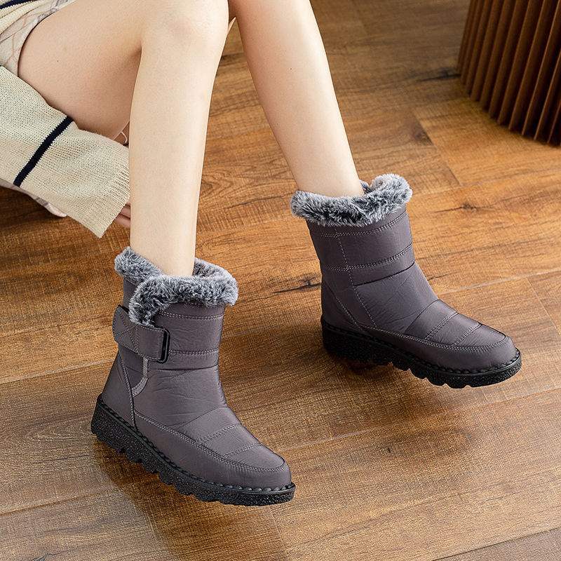 Snow Boots Women's Winter Cotton Shoes Foreign Style Versatile Warm Waterproof Non-slip Thickened Soft Sole Velvet Mother Shoes One Pedal