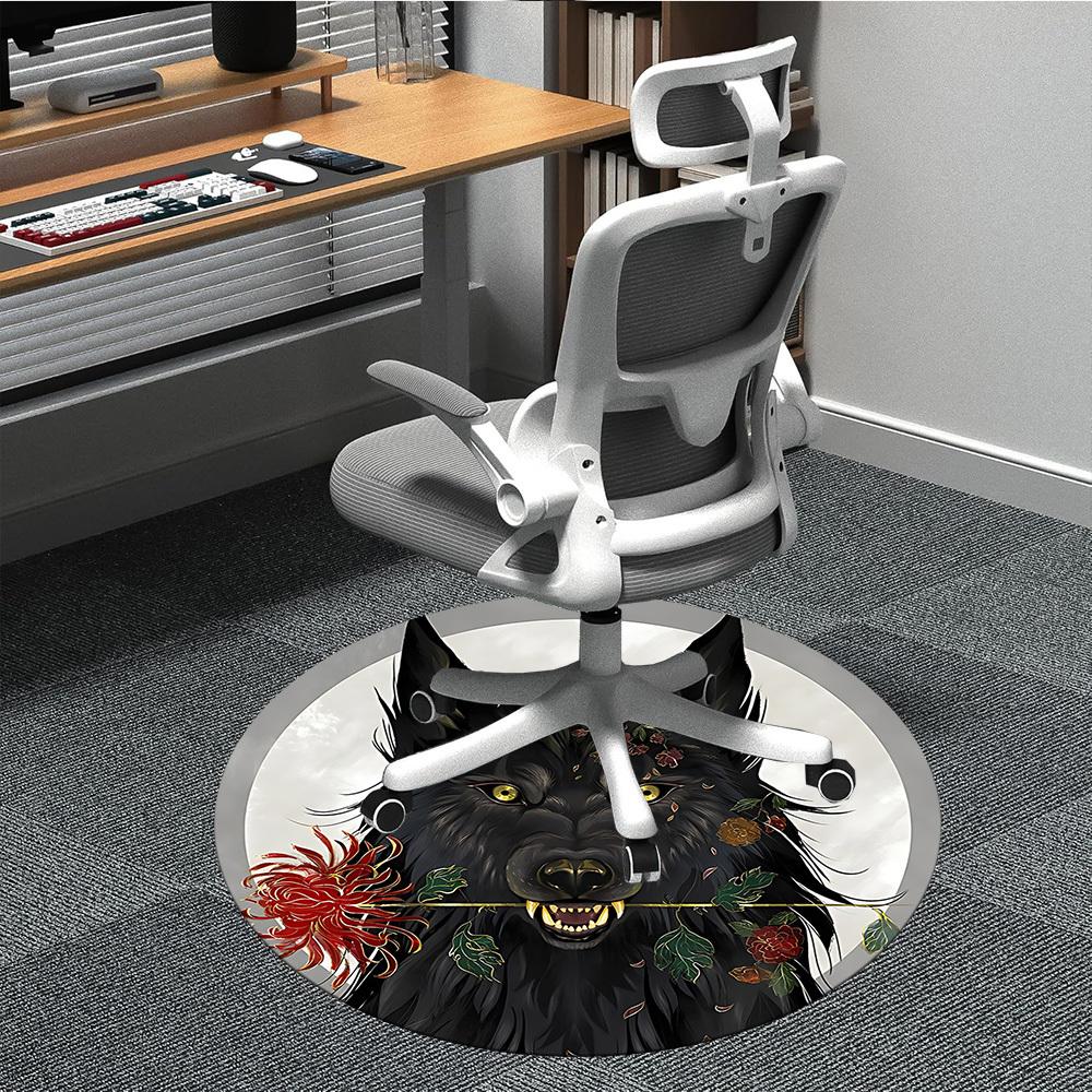 

1pc Wolf Flowers Office Round Area Rug, Indoor Mat Suitable ForOffice, Under Office Chairs Bedroom Living Room Home Decor, Room Deco, D068 80cm by 80cm
