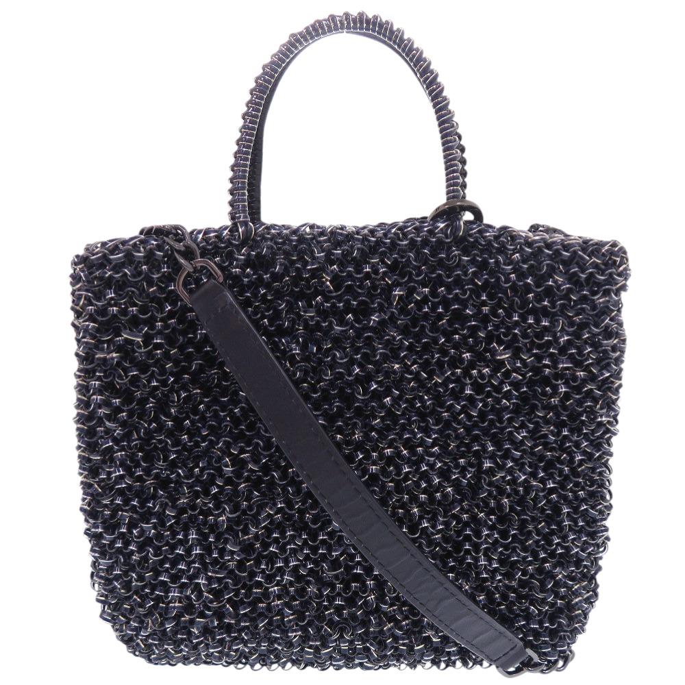 Used AUTHENTIC ANTEPRIMA 2WAY Wire Bag Navy Black Shoulder Bag PVC