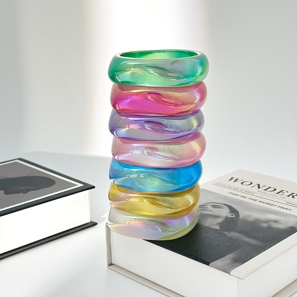 Irregular Geometric Colorful Resin Bangles Transparent Chunky Bangles New Laser Bracelets  Party