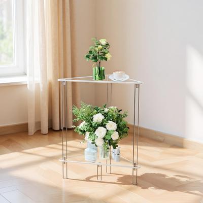 Acrylic Side Table Transparent Bedside Table 2-Tier Modern Triangle Small Spaces Storage Desk Decorative Acrylic Nightstand