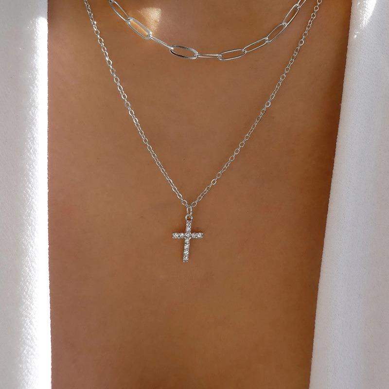 Virgin Cross Necklace Jewelry Versatile Full Diamond Fashion Personality Simple Multi-layer Necklace Women